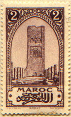La torre di Hassan a Rabat. Francobollo emesso nel 1923.