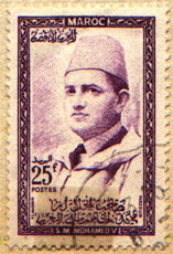 Effige di Mohamed V. Francobollo emesso nel 1956.