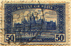 Il parlamento a Budapest. Francobollo emesso nel 1920.