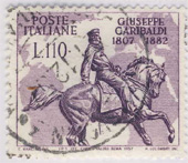 150º anniversario della nascita e 75º anniversario della morte di Giuseppe Garibaldi. Emesso dall'Italia nel 1957.