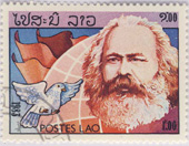 Centenario della morte di Karl Marx. Emesso dal Laos nel 1983.