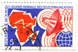 Francobollo celebrativo della Terza edizione della giornata mondiale delle telecomunicazioni.