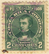 Effige di Juan Mora. Francobollo emesso nel 1909.