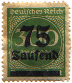 Francobollo soprastamato a seguito della svalutazione monetaria. Emissione del 1923.