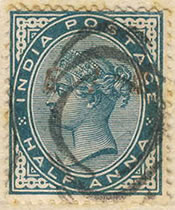 Impero delle Indie inglesi. Effige della regina Vittoria. Francobollo emesso nel 1882.