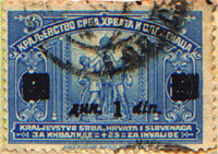 Francobollo del 1921, soprastampato nel 1922, a favore delle vittime della prima guerra mondiale.