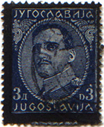 Effige di Alessandro I. Francobollo del 1931, soprastampato in lutto nel 1934.

