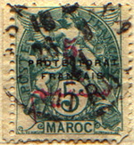 Istituzione del protettorato francese. Francobollo del 1902, soprastampato nel 1914