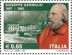 2 centenario della nascita di Giuseppe Garibaldi. Emesso dall'Italia nel 2007.