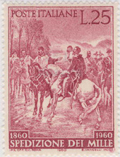 Centenario della spedizione dei Mille. Emesso dall'Italia nel 1960.